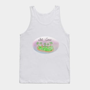 Del Coco watercolor Island travel, beach, sea and palm trees. Holidays and vacation, summer and relaxation Tank Top